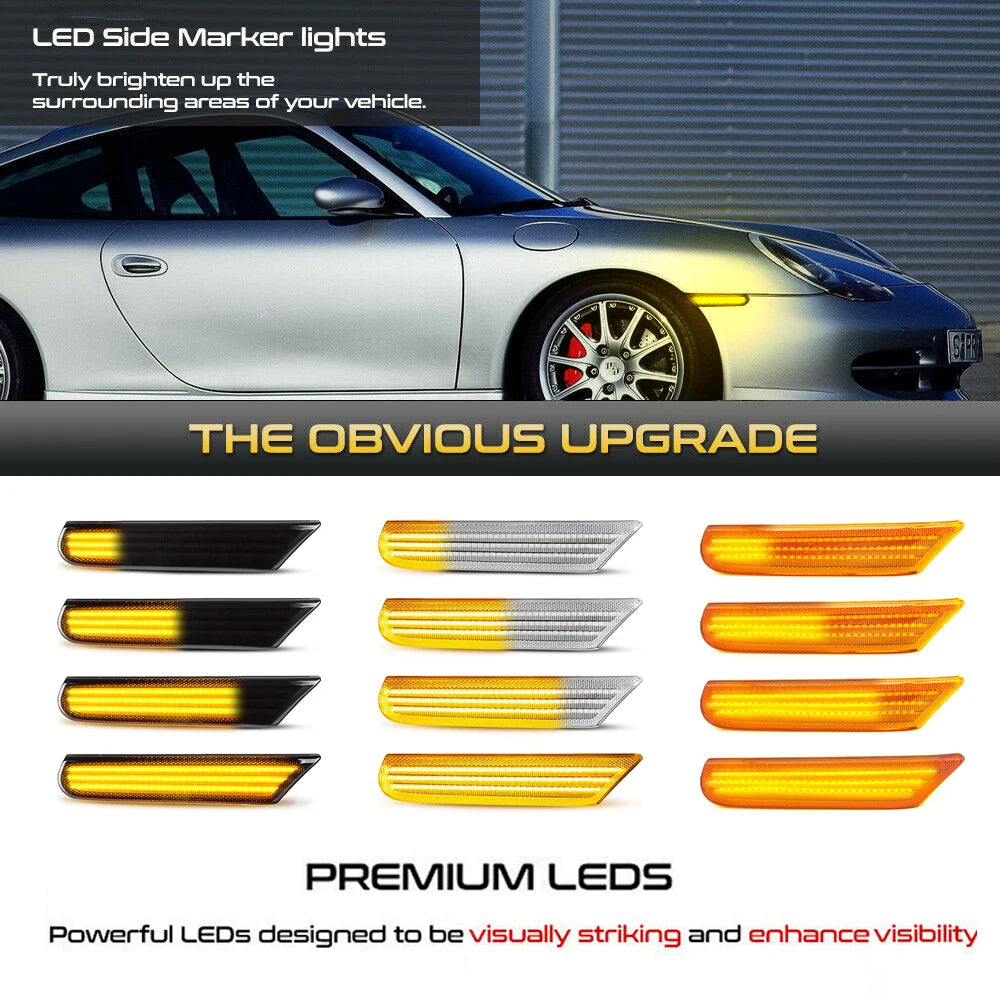 2Pcs Dynamic Amber LED Side Marker Light For Porsche Boxster 986 996 911 Carrera Targa 1996-2004 Turn Signal Lamp Car Blinker