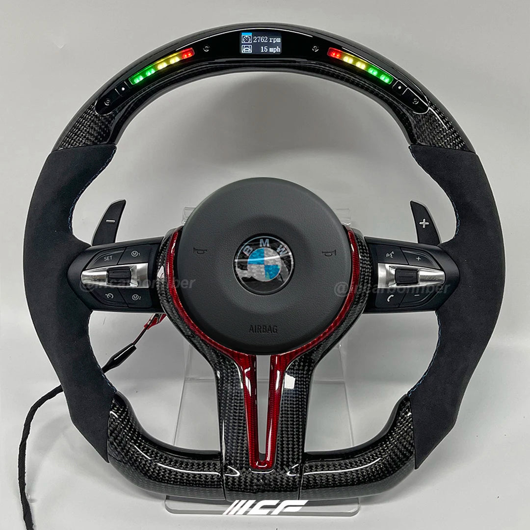 Carbon Fiber LED Steering Wheel + Red aluminum paddles for BMW 1 ,2 ,3, 4, 5, 6, 7 ,X series,I3, M4, M5, M8, M3