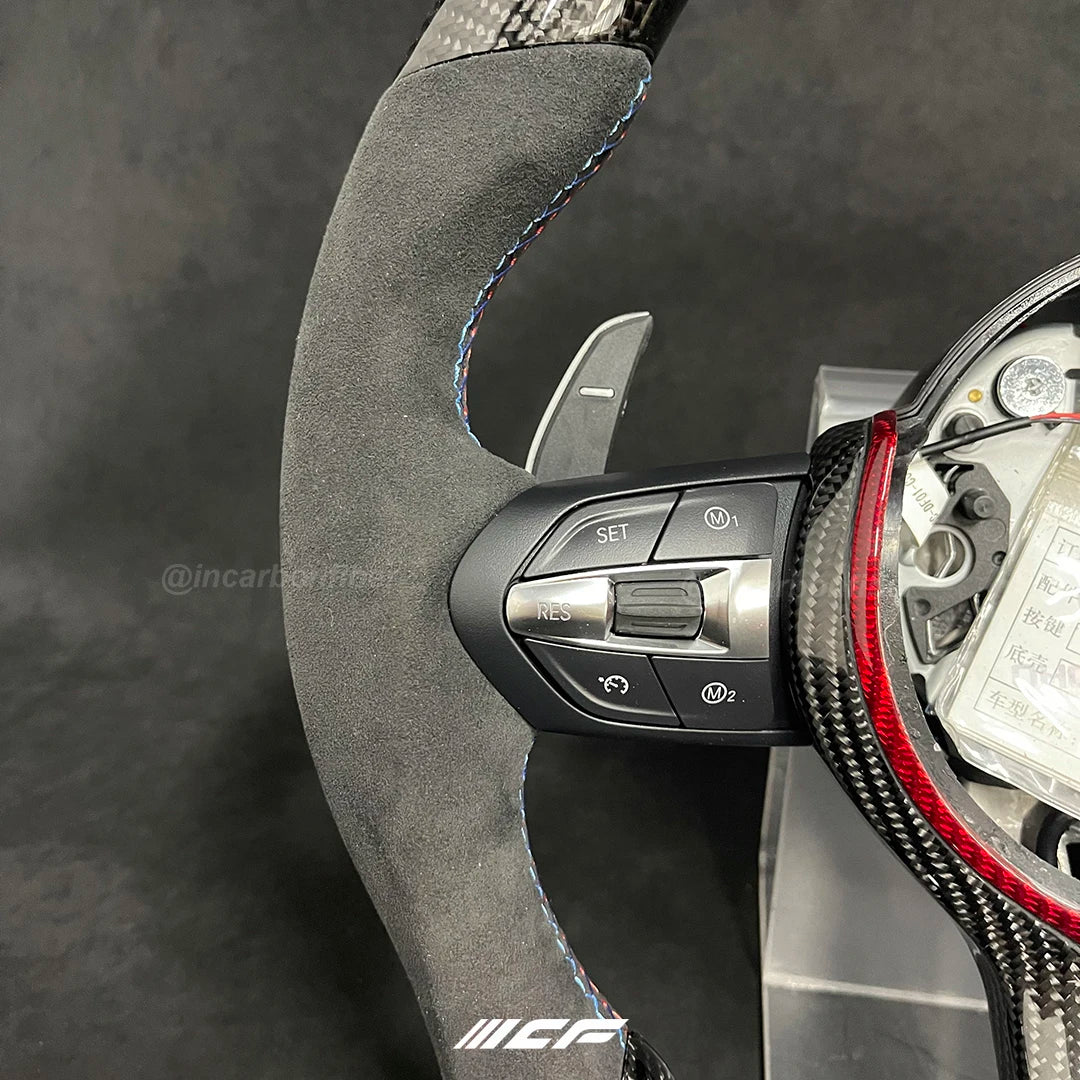 Carbon Fiber LED Steering Wheel + Red aluminum paddles for BMW 1 ,2 ,3, 4, 5, 6, 7 ,X series,I3, M4, M5, M8, M3