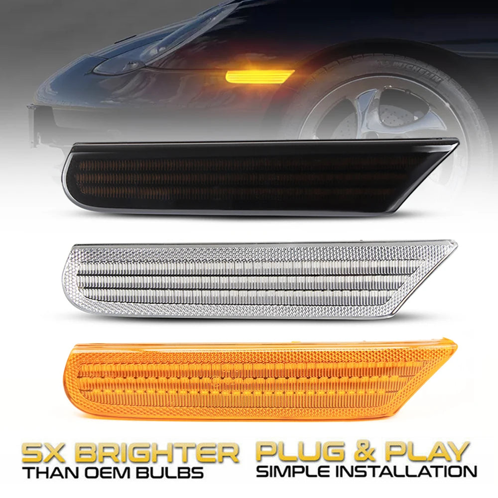 2Pcs Dynamic Amber LED Side Marker Light For Porsche Boxster 986 996 911 Carrera Targa 1996-2004 Turn Signal Lamp Car Blinker