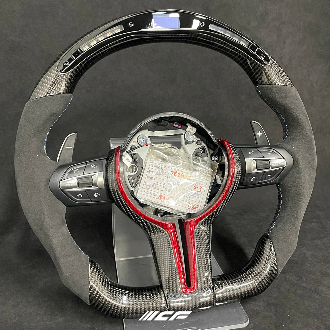 Carbon Fiber LED Steering Wheel + Red aluminum paddles for BMW 1 ,2 ,3, 4, 5, 6, 7 ,X series,I3, M4, M5, M8, M3