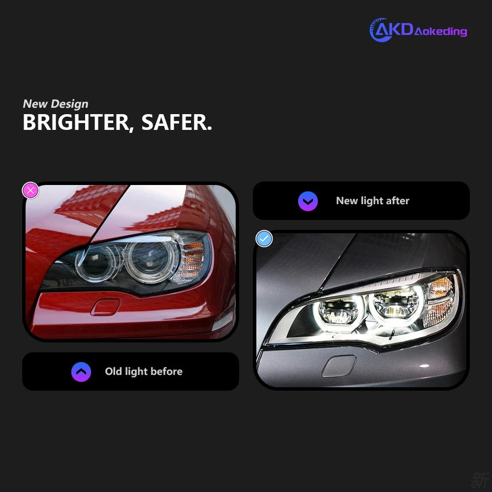 AKD Car Styling Head Lamp for BMW X6 Headlights 2007-2013 E71 LED Headlight Projector AngelEye DRL Signal Automotive Accessories