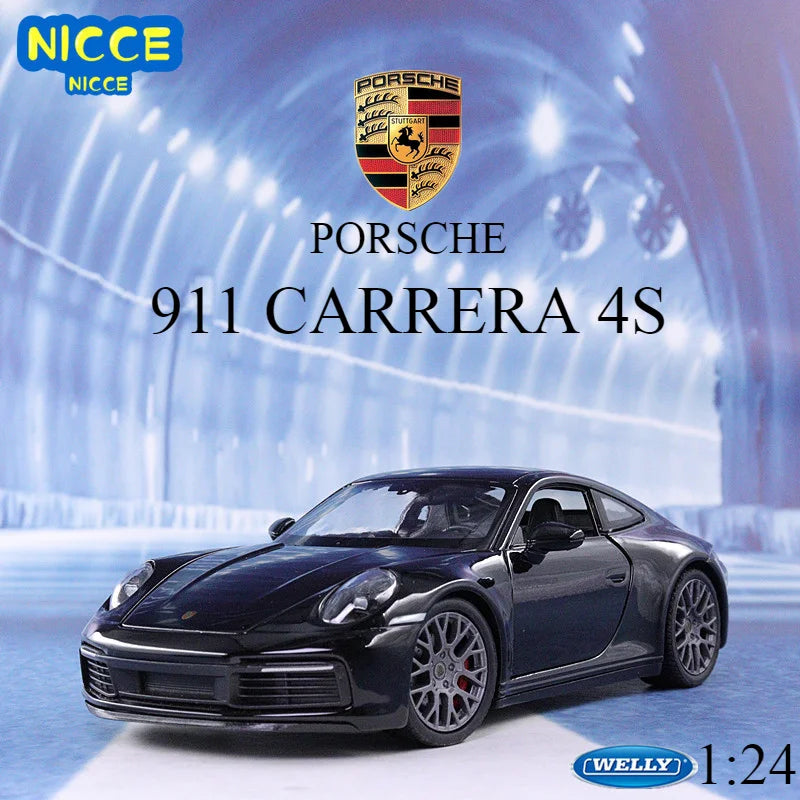 Welly 1:24 Porsche 911 Carrera 4S Sports Car White Simulation Alloy Car Model Crafts Decoration Collection Toy Tools Gift B75
