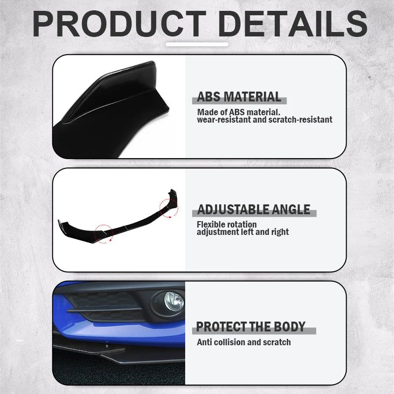 Adjustable 5PCS ABS Front Universal Bumper Separator Body Kit Duck Lip Splitter For BMW For Benz For Honda For Volkswagen