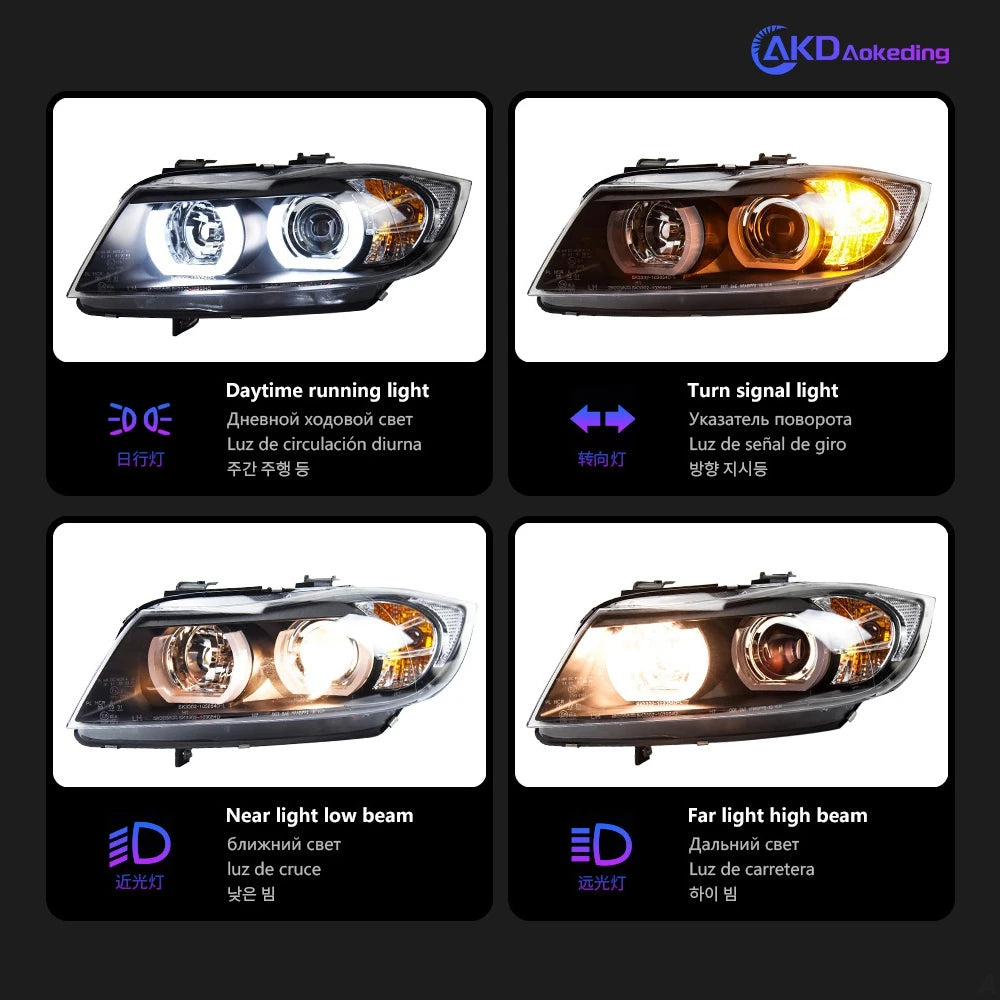AKD Car Styling for BMW E90 Headlights 2005-2012 320i 318i 323i 325i Headlight DRL Head Lamp Angel Eye Bi Xenon Beam Accessories