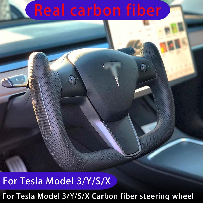 Suitable for TESLA YOKE steering wheel Tesla model 3 model Y model X model S carbon fiber steering wheel LED steering wheel