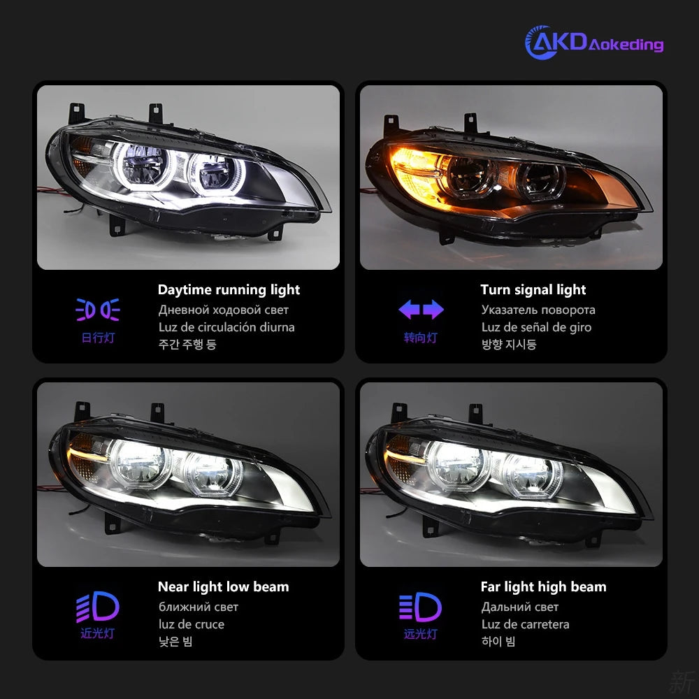 AKD Car Styling Head Lamp for BMW X6 Headlights 2007-2013 E71 LED Headlight Projector AngelEye DRL Signal Automotive Accessories