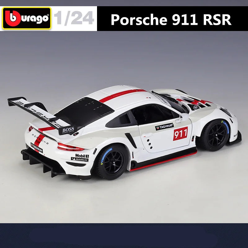 Bburago 1:24 Porsche 911 RSR Alloy Racing Car Model Diecast Metal Toy Sports Car Model High Simulation Collection Childrens Gift