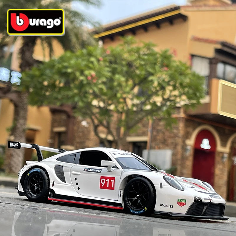 Bburago 1:24 Porsche 911 RSR Alloy Racing Car Model Diecast Metal Toy Sports Car Model High Simulation Collection Childrens Gift