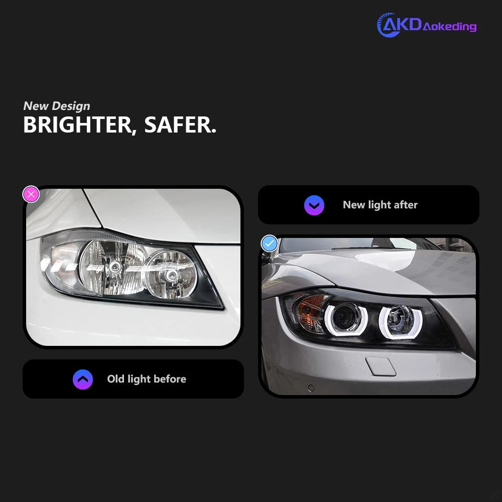 AKD Car Styling for BMW E90 Headlights 2005-2012 320i 318i 323i 325i Headlight DRL Head Lamp Angel Eye Bi Xenon Beam Accessories