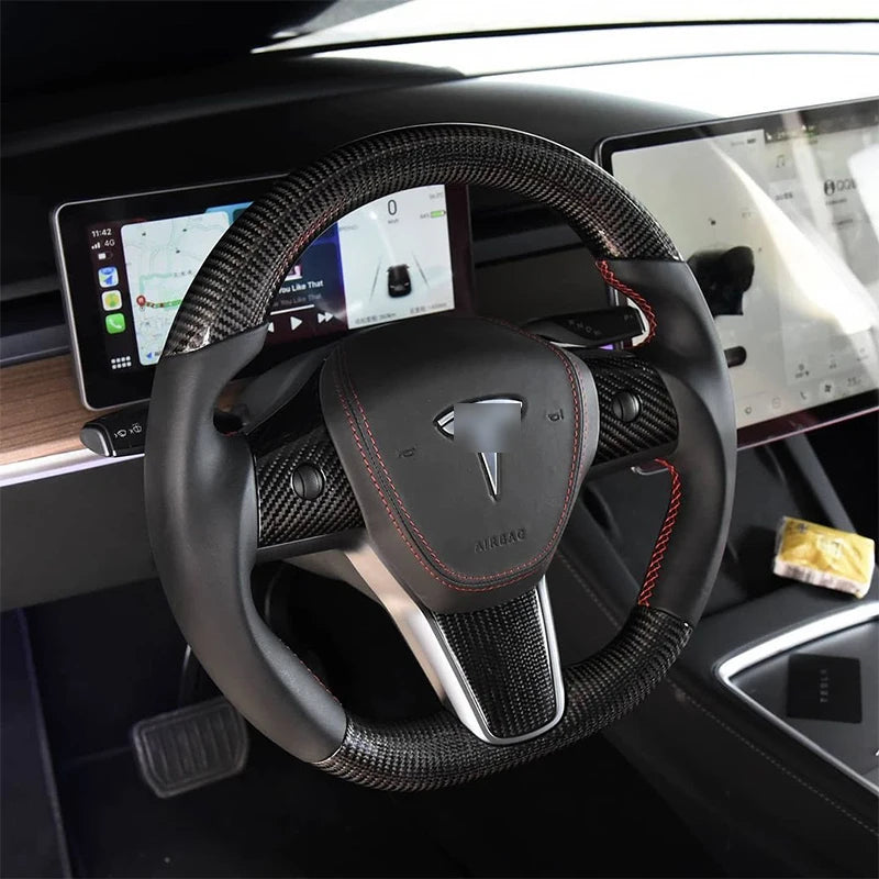 Suitable for TESLA YOKE steering wheel Tesla model 3 model Y model X model S carbon fiber steering wheel LED steering wheel
