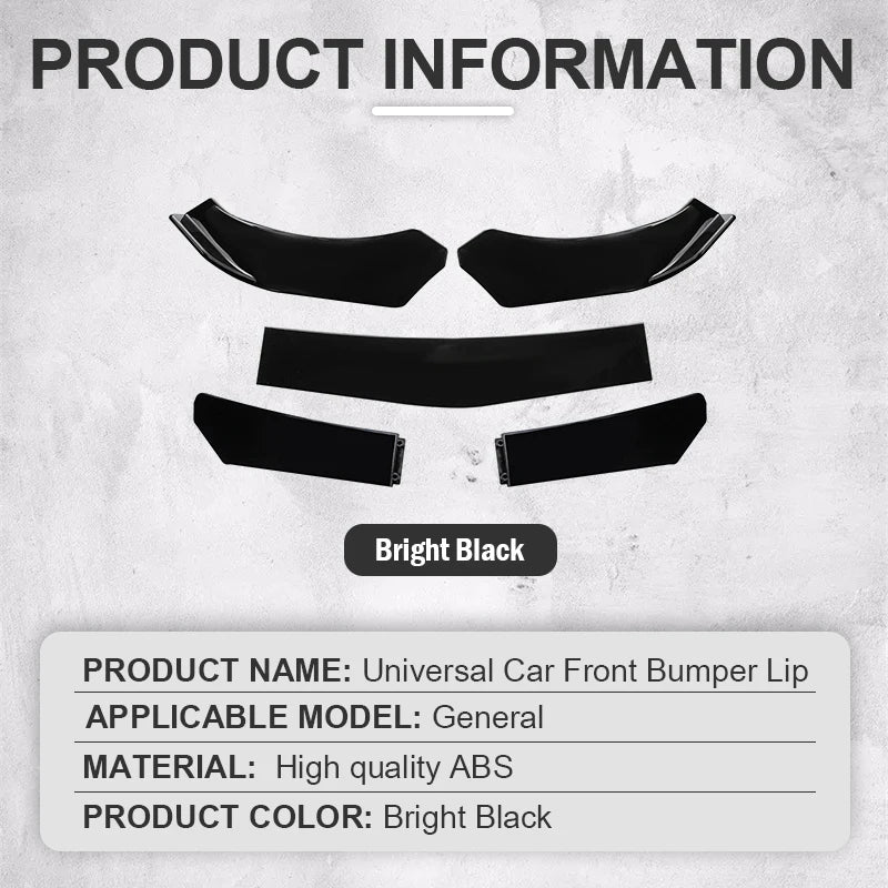 Adjustable 5PCS ABS Front Universal Bumper Separator Body Kit Duck Lip Splitter For BMW For Benz For Honda For Volkswagen