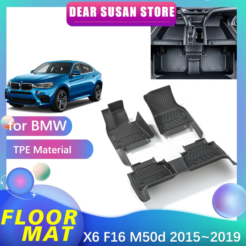Car Floor Mat for BMW X6 F16 M Sport M50d 2015~2019 2016 2017 Panel Part Foot TPE Liner Carpet Pad Custom Cover Rug Accessories