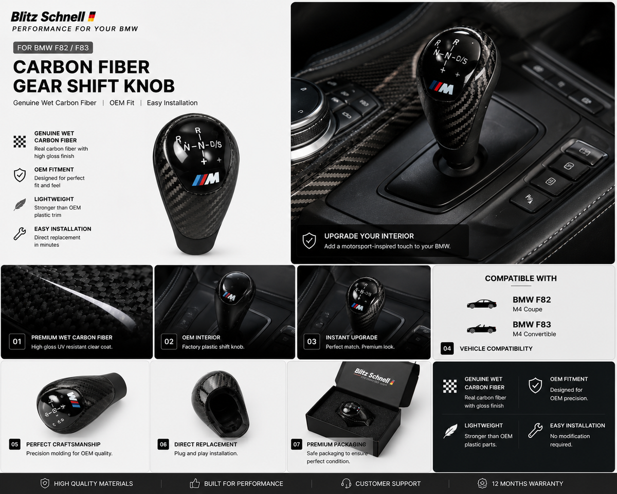 BMW F82 F83 Carbon Gear Shift Knob | Wet Carbon Fiber