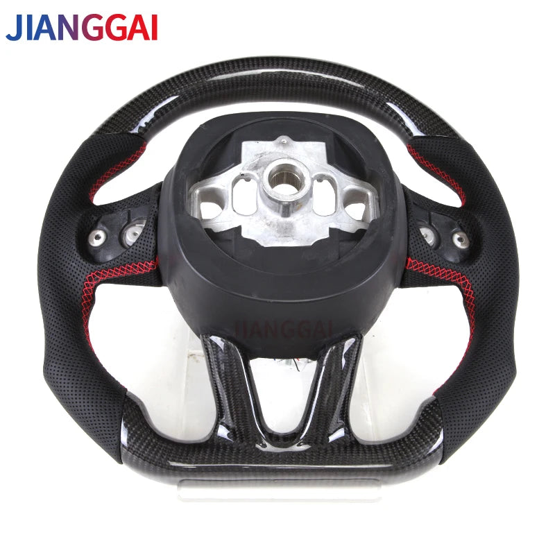 Led Steering Wheel Carbon Fiber Perforated Leather For Dodge Challenger Charger 2015-2018 Model