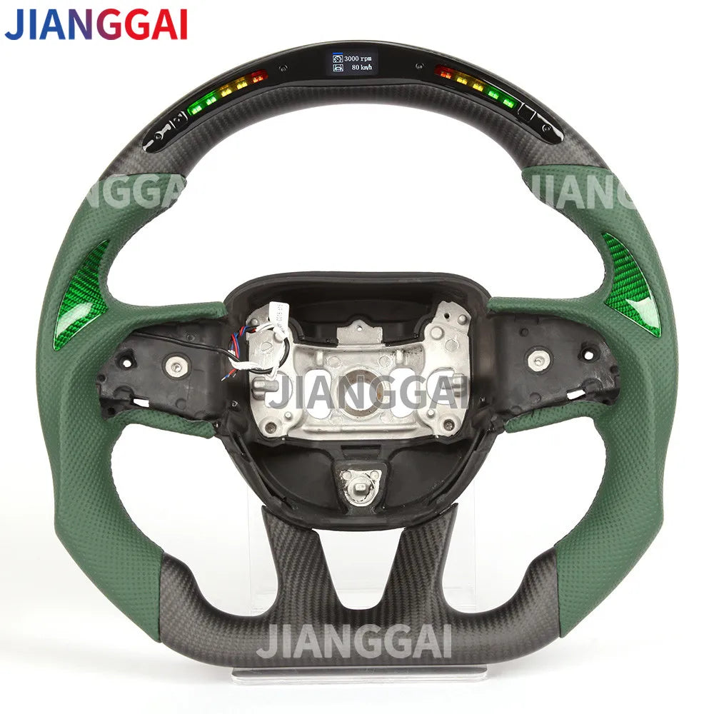 Led Steering Wheel Carbon Fiber Perforated Leather For Dodge Challenger Charger 2015-2018 Model