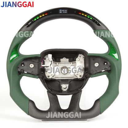 Led Steering Wheel Carbon Fiber Perforated Leather For Dodge Challenger Charger 2015-2018 Model