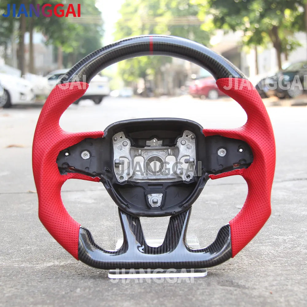Led Steering Wheel Carbon Fiber Perforated Leather For Dodge Challenger Charger 2015-2018 Model
