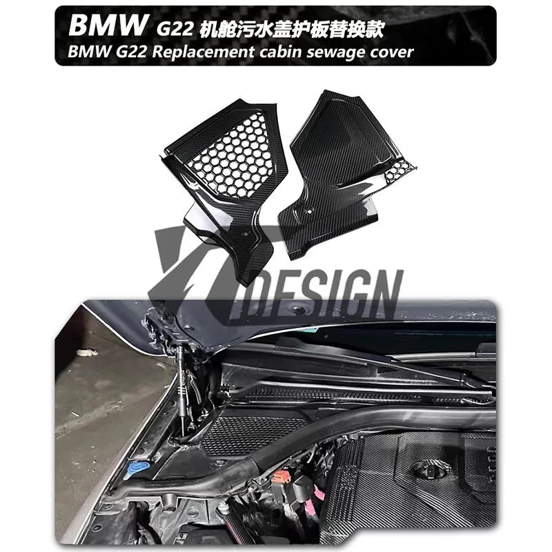 Carbon fibre engine bay components for BMW 4 Series G22: bonnet and radiator grills cover for B48/B58 engines