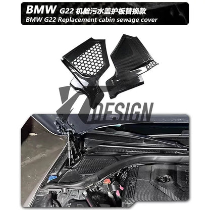 Carbon fibre engine bay components for BMW 4 Series G22: bonnet and radiator grills cover for B48/B58 engines