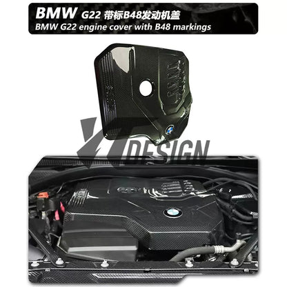 Carbon fibre engine bay components for BMW 4 Series G22: bonnet and radiator grills cover for B48/B58 engines