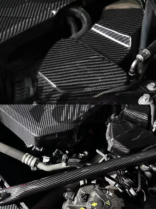 Carbon fibre engine bay components for BMW 4 Series G22: bonnet and radiator grills cover for B48/B58 engines