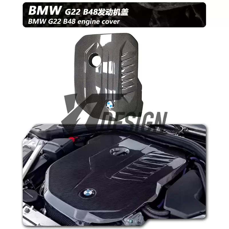 Carbon fibre engine bay components for BMW 4 Series G22: bonnet and radiator grills cover for B48/B58 engines