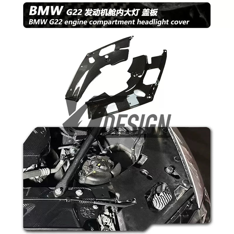 Carbon fibre engine bay components for BMW 4 Series G22: bonnet and radiator grills cover for B48/B58 engines