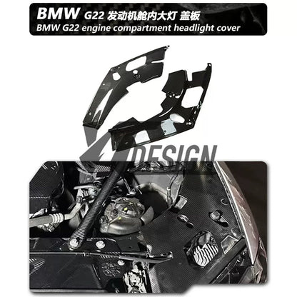 Carbon fibre engine bay components for BMW 4 Series G22: bonnet and radiator grills cover for B48/B58 engines