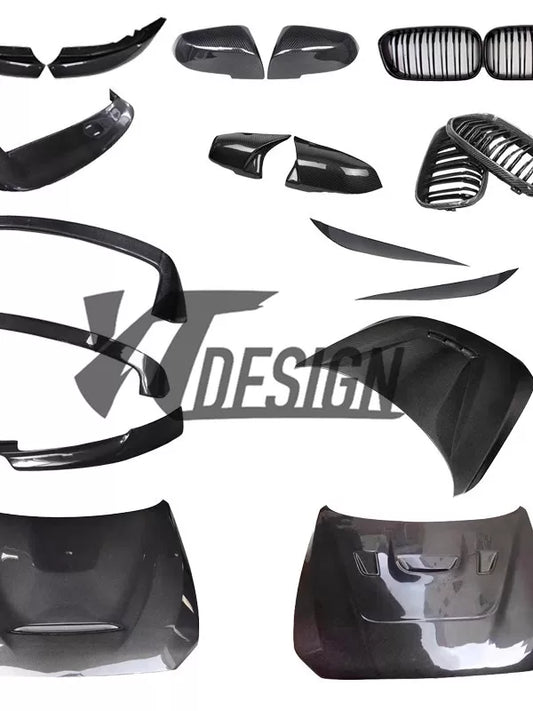 适用于宝马1系F20碳纤维改装件机盖引擎盖前唇尾翼后视镜灯眉中网