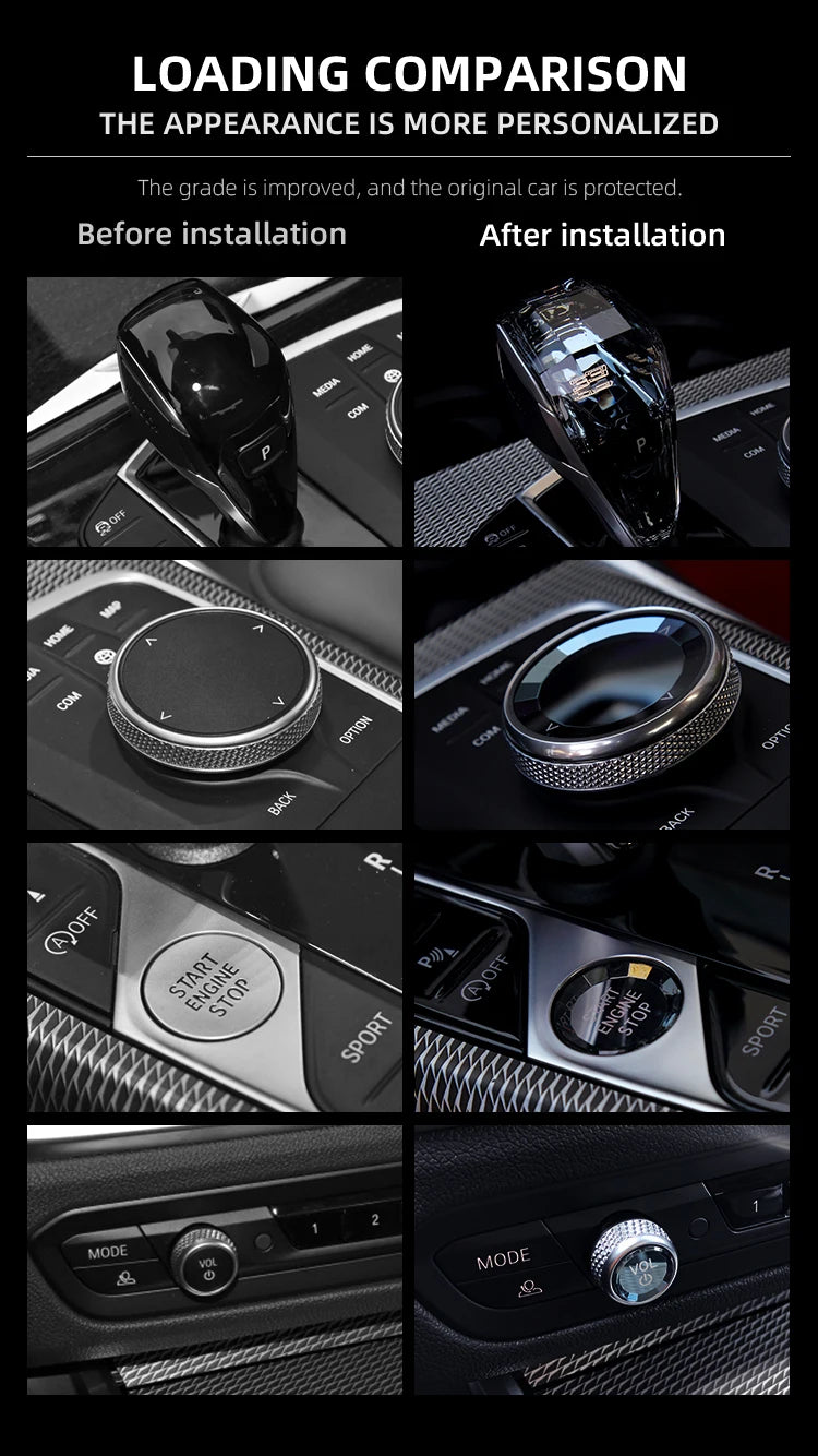 Crystal Gear Shift Knob Lever Handle Volume Button with Sync Ambient Light for BMW X5/X6/X7 G05 G06 G07 3/4/8 Series G20 G21 G28