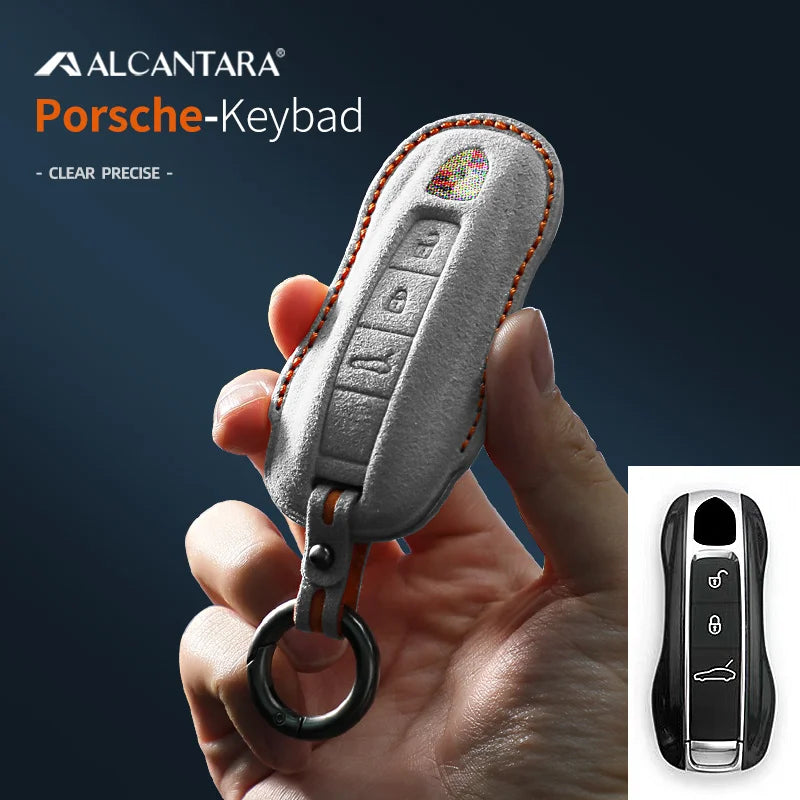 Alcantara Car Key Case Cover For Porsche Panamera Spyder Carrera Macan Cayman Cayenne 911 970 981 991 Accessories