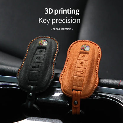 Alcantara Car Key Case Cover For Porsche Panamera Spyder Carrera Macan Cayman Cayenne 911 970 981 991 Accessories