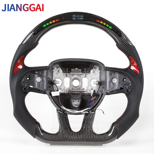 Led Steering Wheel Carbon Fiber Perforated Leather For Dodge Challenger Charger 2015-2018 Model